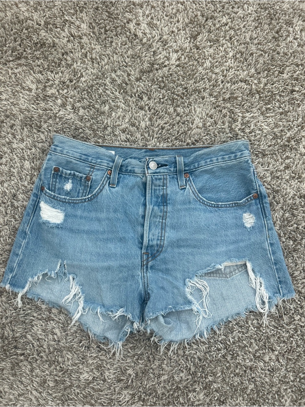 Levi’s 501 Original Distressed High Rise Blue Jean Shorts Womens Size 28